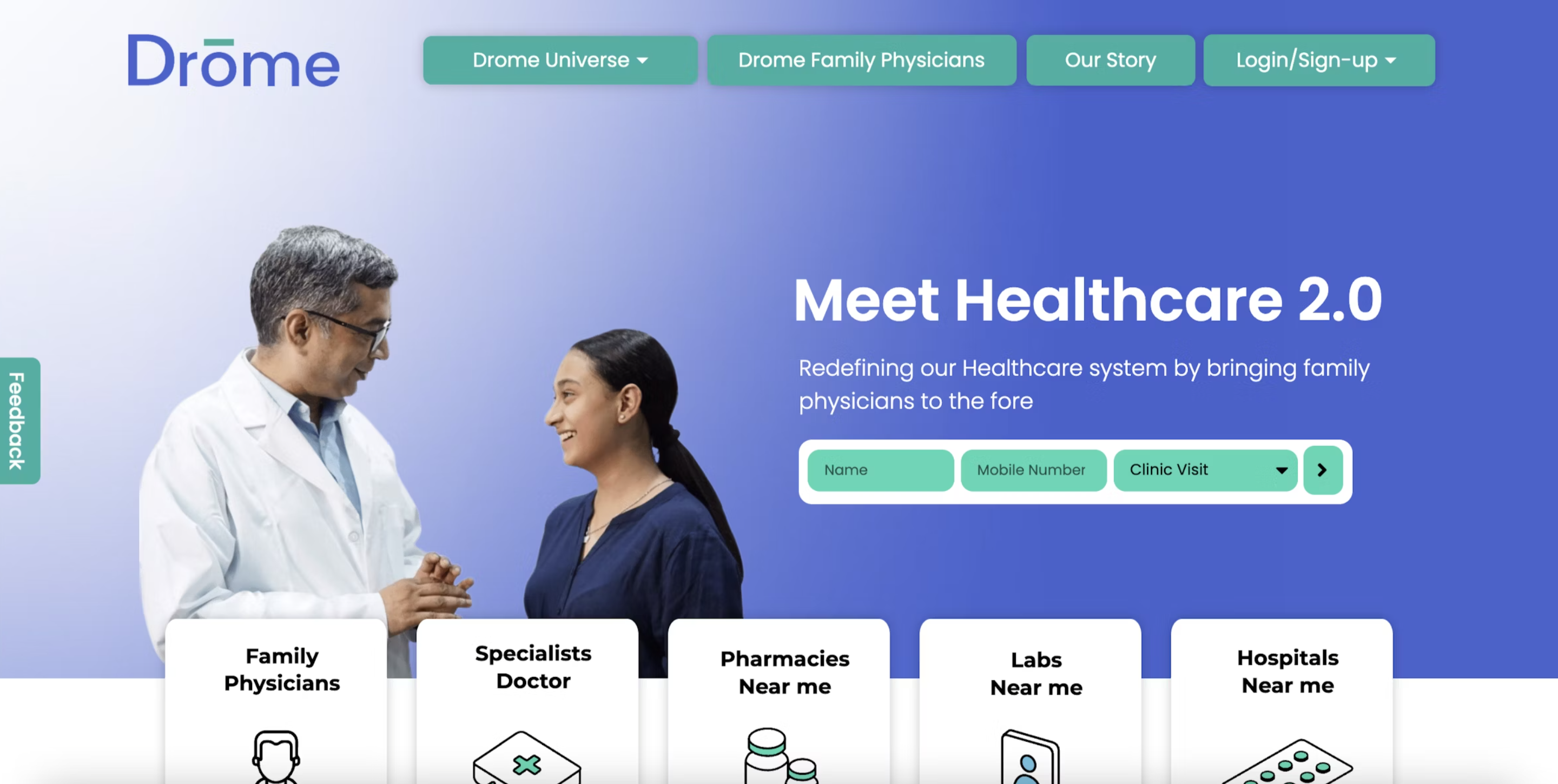screenshot of drome's website